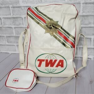 Vintage TWA White Carry-on with Matching Travel Pouch with Contents